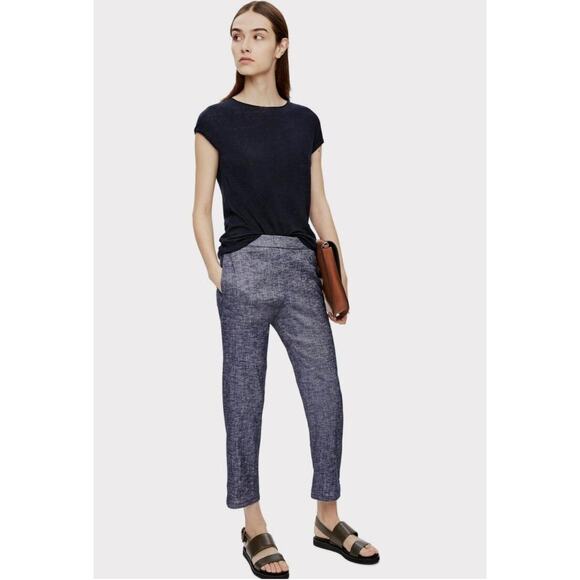 THEORY Northsound Tierra Wash Linen Blend Pants Blue Cropped Pockets Size 6 - Picture 1 of 9